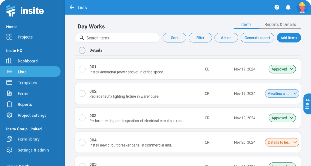 Day works sheets