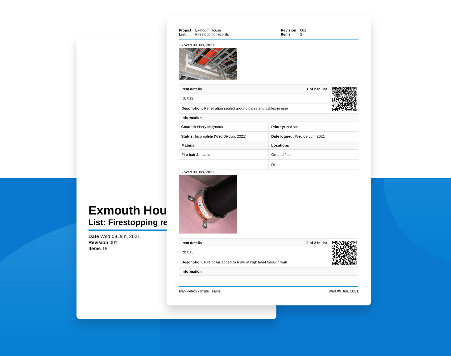 Export fire protection evidence to PDF reports for your records